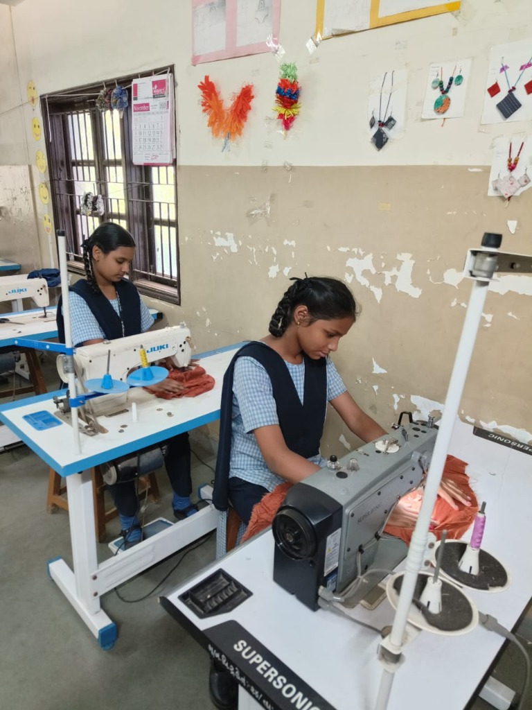 Students in sewing workshop